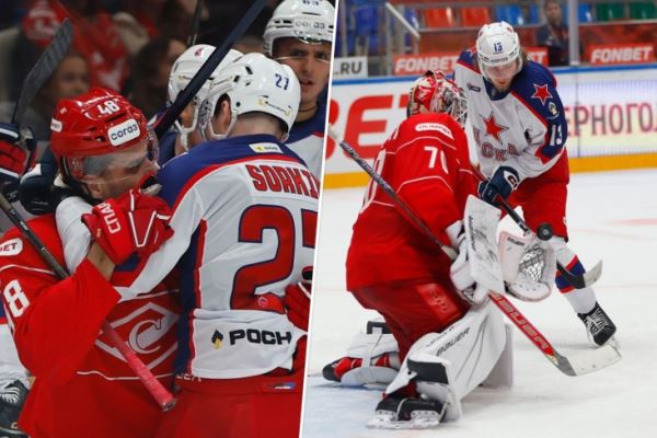 Ярош «кусал» Соркина, Николаев играл с шайбой. Яркие кадры победы «Спартака» над ЦСКА